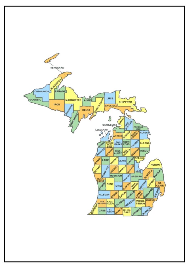 Michigan County Map with Cities