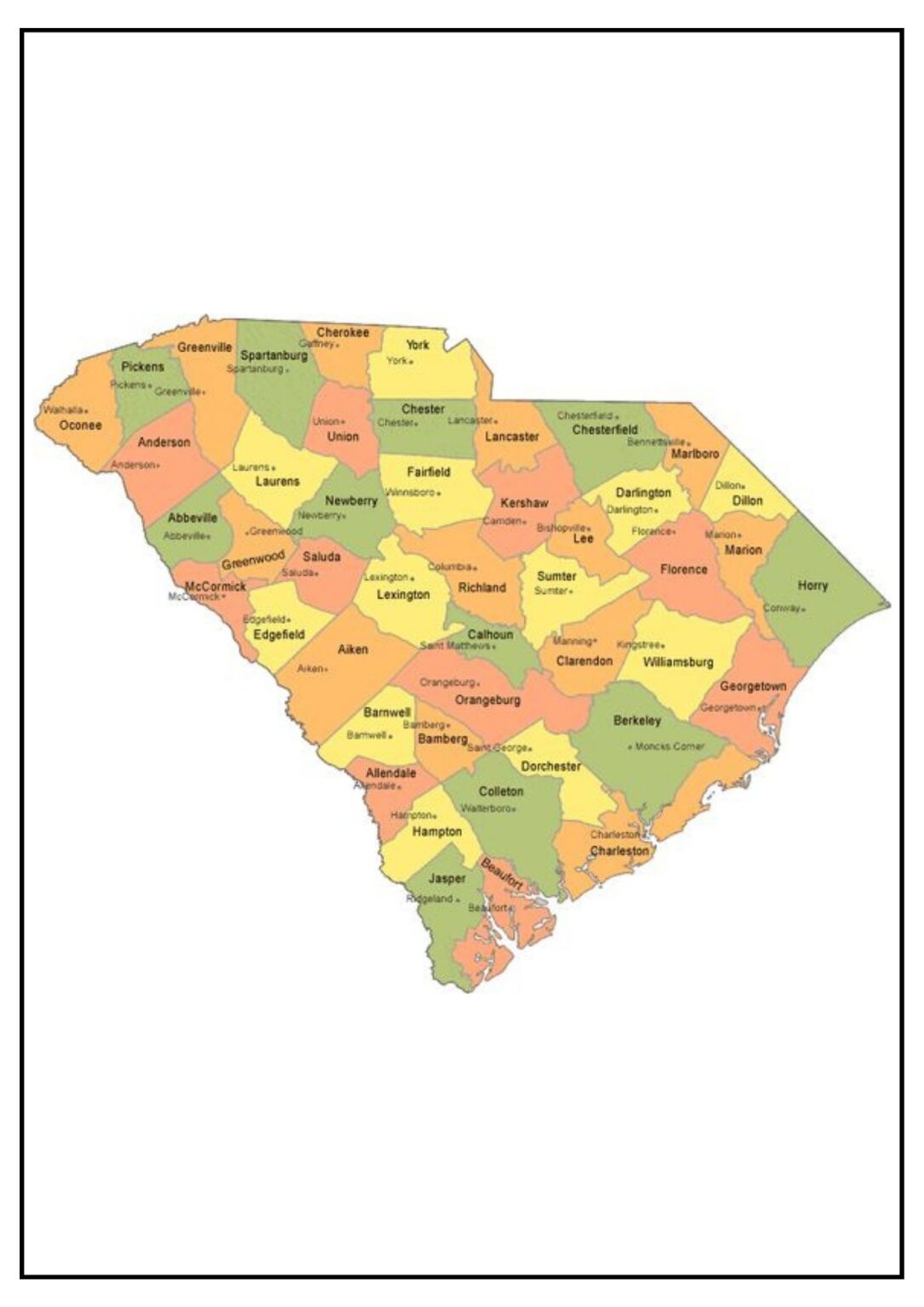 South Carolina County Map [Map of SC Counties and Cities]