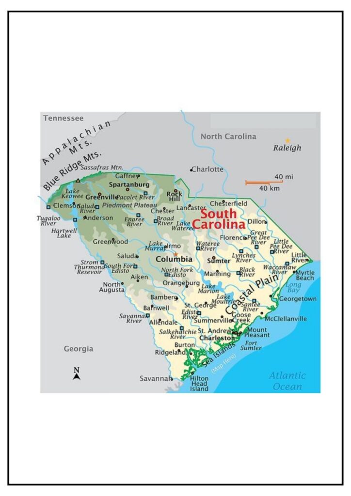 County Map of South Carolina With Cities