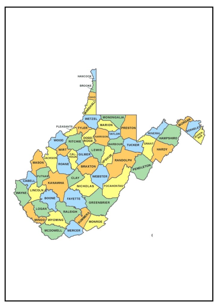 Map of West Virginia with Counties and Cities