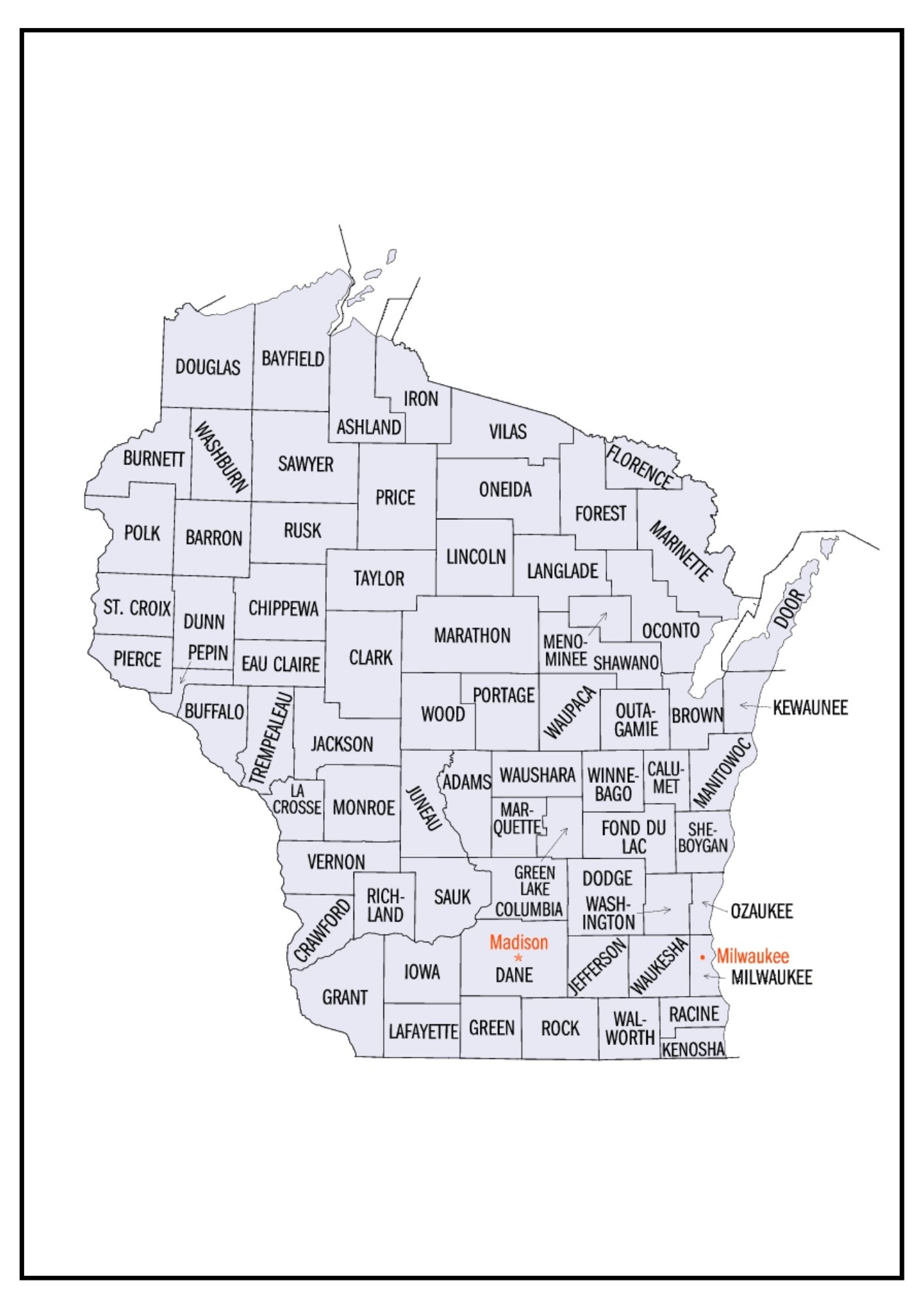 Wisconsin County Map [Map of Wisconsin Counties and Cities]