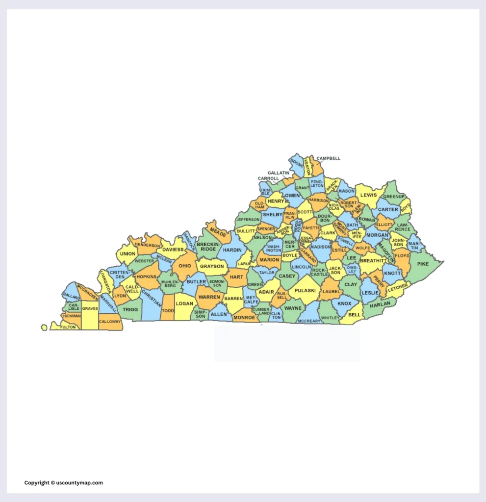 County Map of Kentucky with Roads