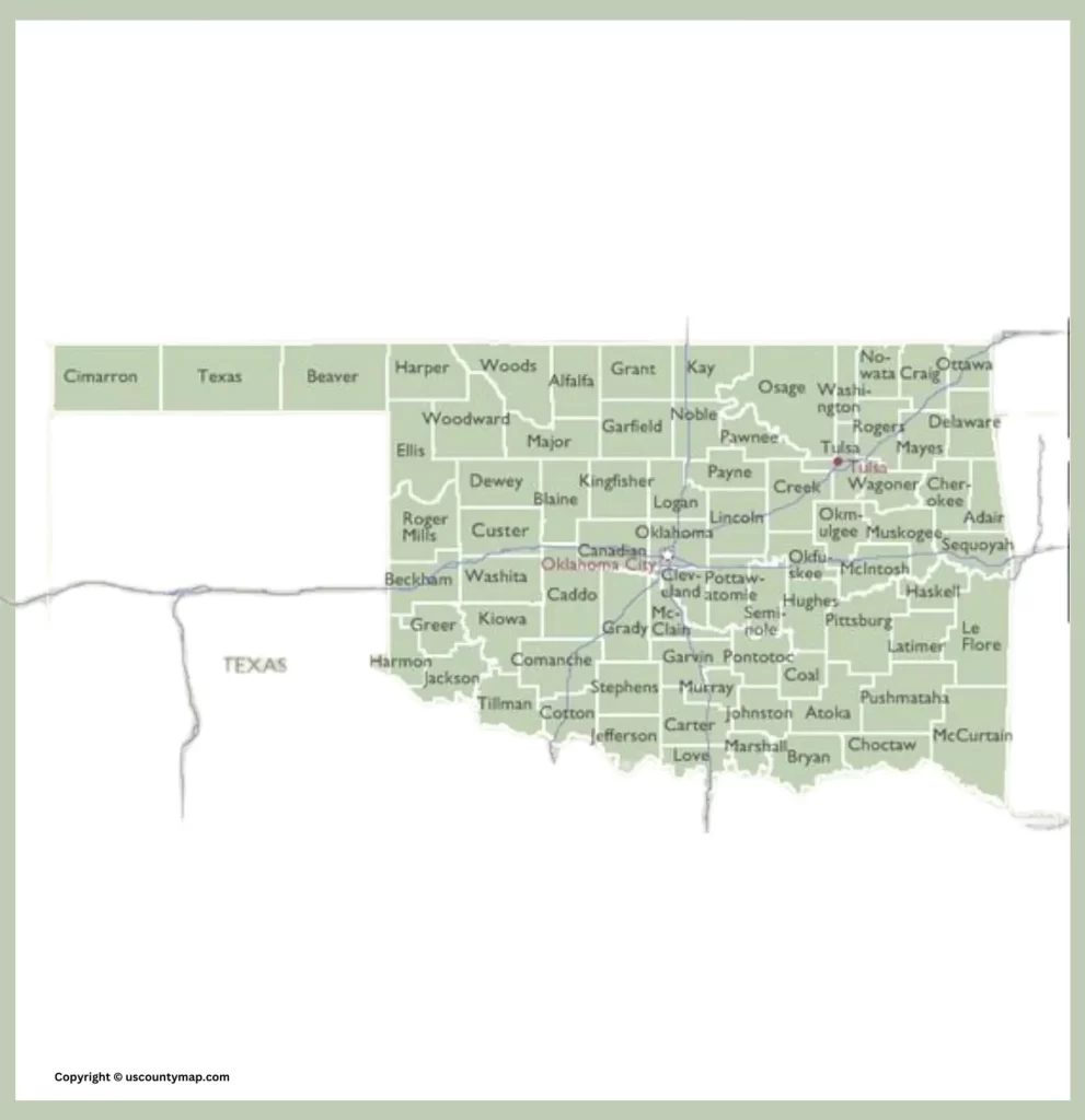 Map of Oklahoma and Cities