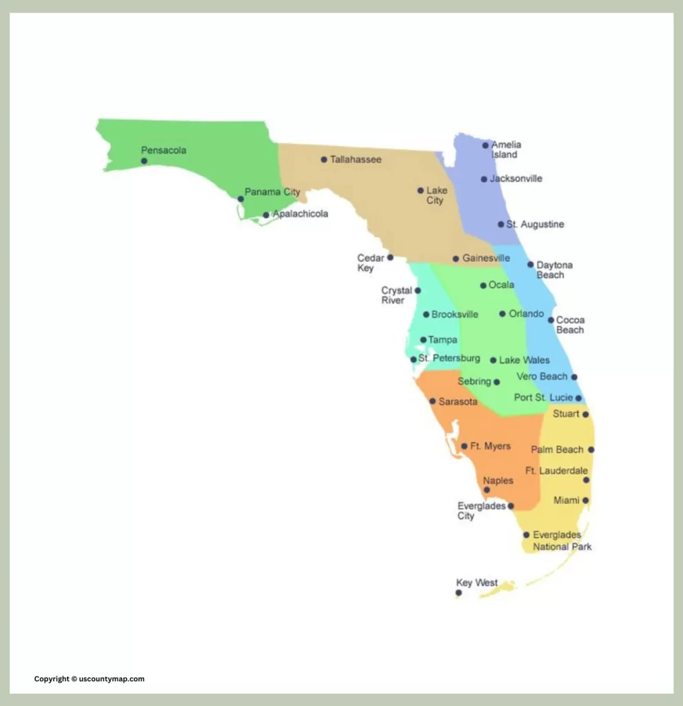 Florida county and city map