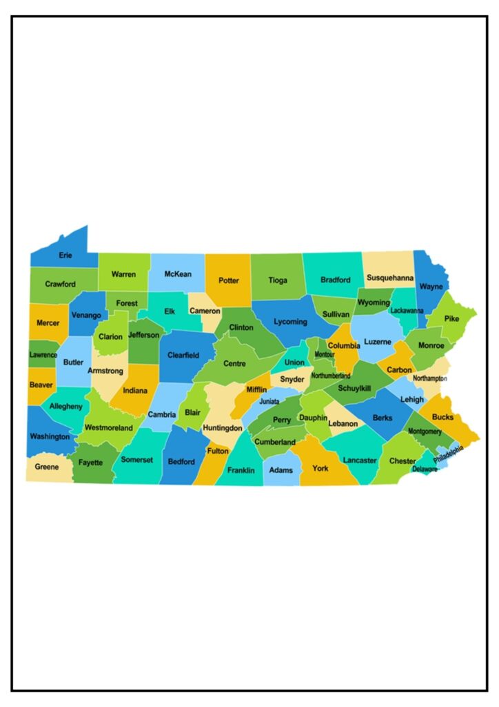 Map of Pennsylvania Counties with Cities