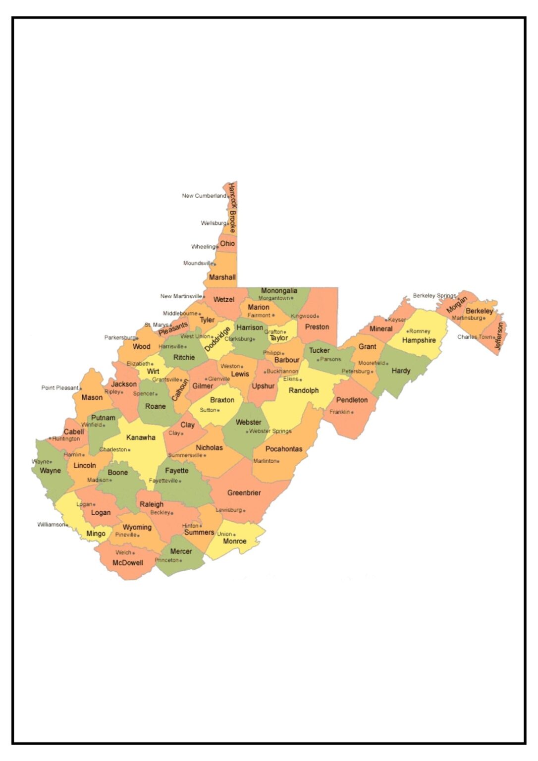 West Virginia County Map [Map of WV Counties and Cities]